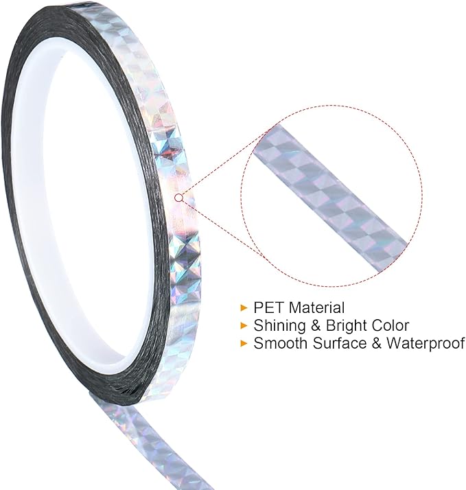 PATIKIL Prism Tape 0.3 Inch x 55 Yards, Holographic Metalized Reflective Adhesive for Detailing Accent Wall Decor Art, Silver
