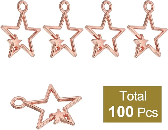 uxcell 100Pcs Alloy Open Bezel Pendants, Star Open Back Hollow Frame Pendant Geometric for Resin Jewelry Making Earrings Necklace Bracelet DIY, Rose Gold
