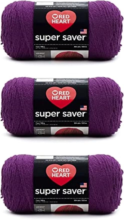 Red Heart Super Saver Dark Orchid Yarn - 3 Pack of 198g/7oz - Acrylic - 4 Medium (Worsted) - 364 Yards - Knitting/Crochet