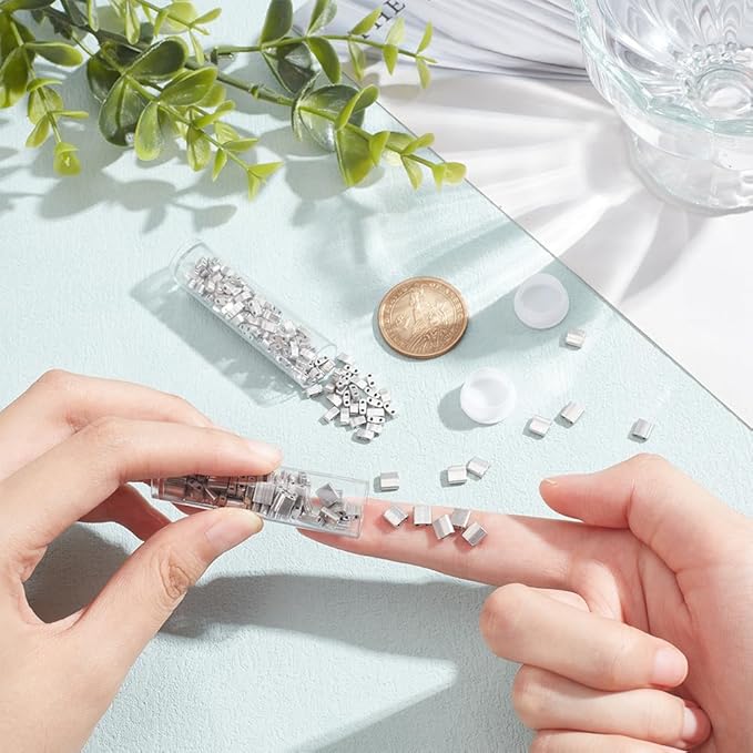 NBEADS About 226Pcs 2 Sizes 2-Hole Beads,2-Holes Glass Seed Bead Beads Opaque Mini Japanese for Bracelets Necklaces Earrings Jewelry Making,226Pcs 2 Sizes-Silver Plated