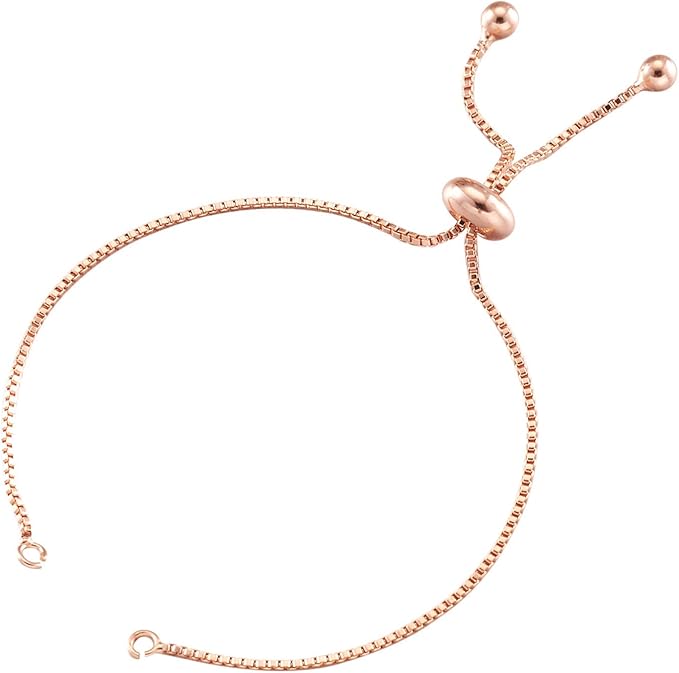 FASHEWELRY 20 Strands Adjustable Brass Bracelet Slider Extender Chains with Ball Ends 8-5/8"(22cm) Real Rose Gold Plated for DIY Jewelry Making