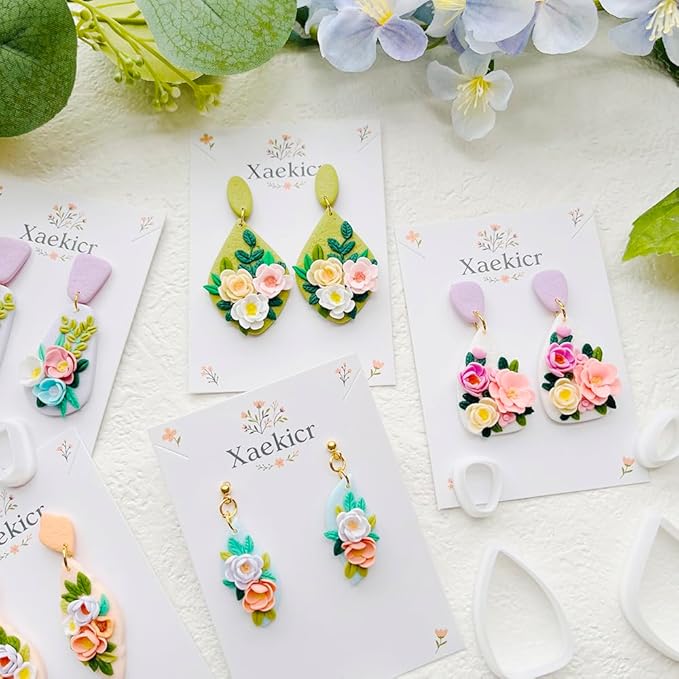 Spring Floral Polymer Clay Cutters Set – Teardrop & Geometric Clay Cutters, Polymer Clay Molds for Clay Earring Cutters, Clay Tools