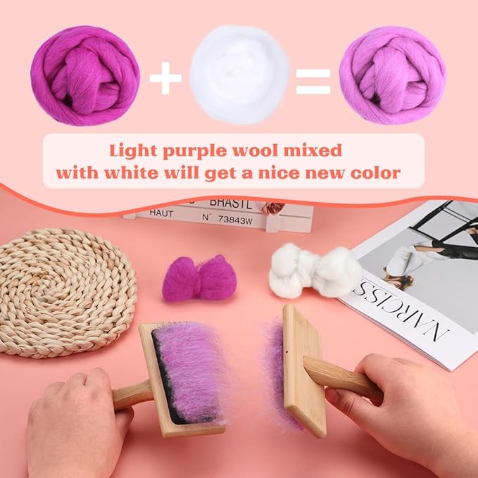 3.53oz Wool Roving, Fiber Roving Wool Top, Needle Felting Supplies, Pure Wools, Chunky Yarn, Spinning Wools for Needle Felting Wet DIY Hand Spinning (Purple)