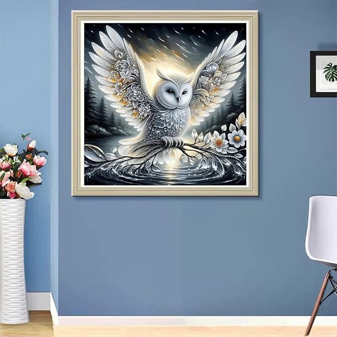 ijbnhd Owl Diamond Art Kits for Adults, Owl Diamond Painting Kits for Adults, DIY Full Drill Gem Art Crystal Rhinestone for Wall Home Decor 14X14inch