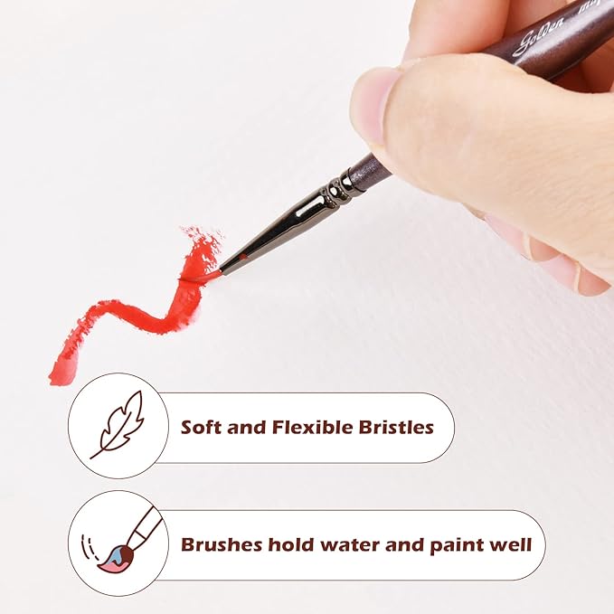 Golden Maple Miniature Paint Brushes, 15PC Model Brushes Micro Detail Paint Brush Set, Fine Detailing for Acrylics, Oils, Watercolors & Paint by Number, Figurine (Brown)