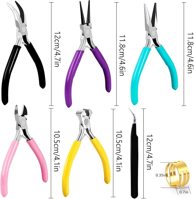 5Pcs Jewelry Pliers Set Jewelry Making Pliers Tools Kit Include Jewelry Making Needle Nose Chain Nose Round Bent Pliers Wire Cutter for Bracelet Beading DIY Craft Jewelry Making Supplies