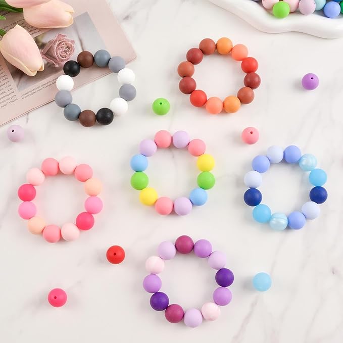 ZIFTY 150Pcs Silicone Beads for Keychain Making Kit 15mm Bulk Loose Round Rubber Silicone Focal Beads for Pens, Necklace Bracelet Making Kit, Jewelry, Art, Crafts, DIY(Macaron)