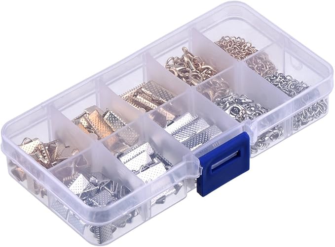 370 Pieces Ribbon Bracelet Kit for Jewelry Bookmark Pinch Crimp Ends Lobster Clasps with Jump Rings and Chain Extenders for Jewelry Craft Supplies DIY Choker Anklets