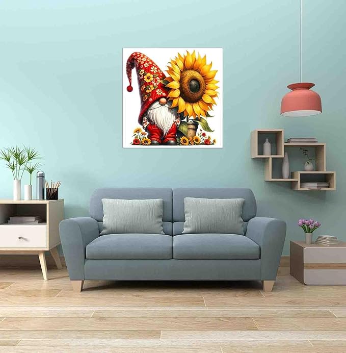 dyaiangmu stamping cross stitch kit,gnome sunflower cross stitch kit for adult beginners, full line diy cross stitch stitching kit for home decor cross stitch patterns 13.7x13.7 inches