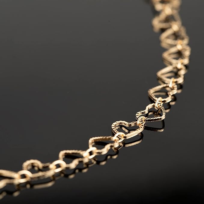 YOUBEIYEE 16.4 Feet Gold Plated Heart Chain Brass Handmade Embossed Link Chains Bulk on Spool with Open Jump Rings Lobster Clasps for Bracelet Necklace Jewelry Making