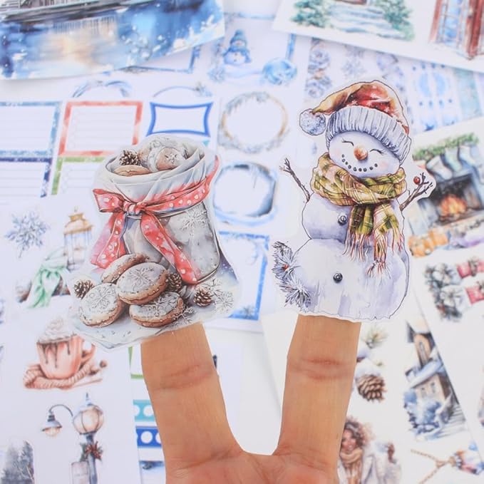 Ice and Snow Winter Scrapbook Stickers for Scrapbooking Supplies, 20 Sheets A5 Washi Paper Transparent PET Die Cut Stickers Book for Journaling, Junk Journal, Collage, Adults Crafts Arts