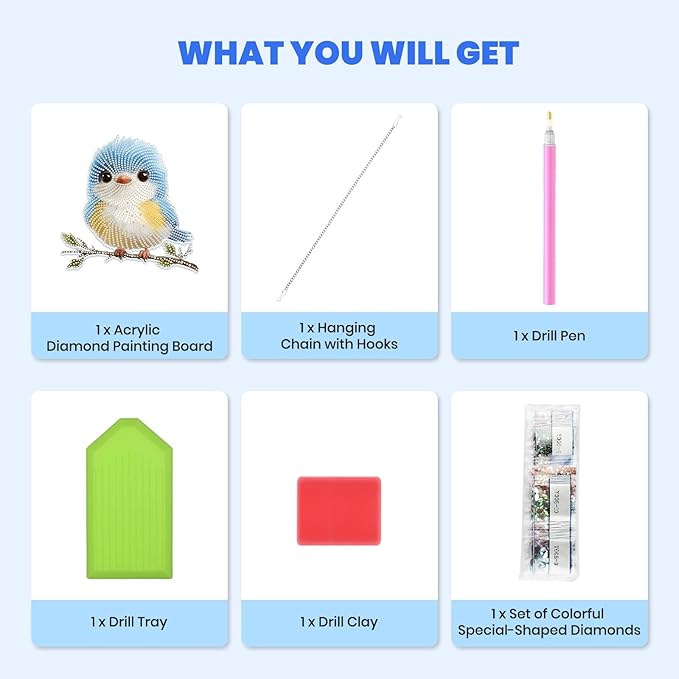 MXJSUA Special Shaped Hanging Diamond Painting Art Kits for Adults, Cute Bird 3D Crystal Rhinestone Acrylic Gem Art Pendant Ornaments Kit for Home Decoration and Gift
