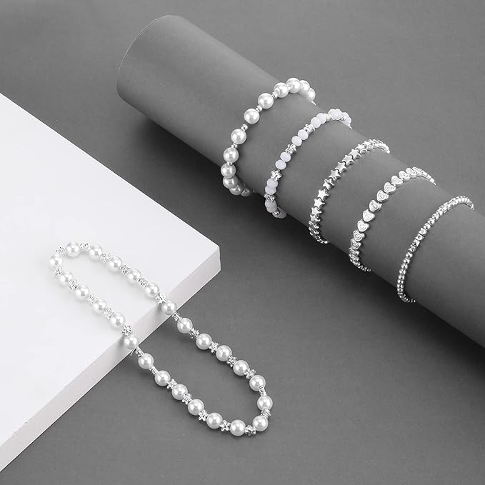 Hicarer 1200 Pieces White Spacer Beads Set Bead Bracelet Making Kit for Jewelry Making Assorted Star Round Flower Pony Beads for Friendship Bracelets DIY Crafts Gifts