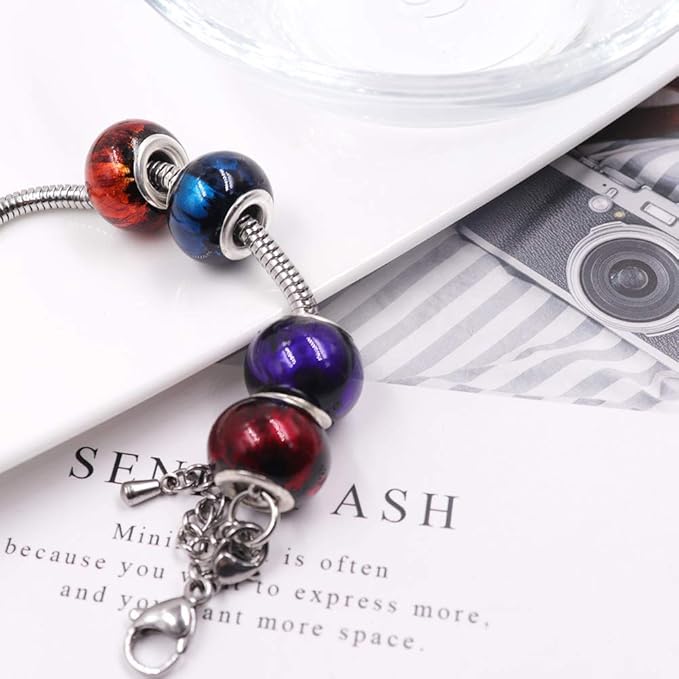 AIPRIDY 100Pcs 15x11mm Painting Murano Large Hole Glass Beads Mix Color with Silver Brass Cores European Charm fit Bracelet Necklace (Black Background and Color Glass)