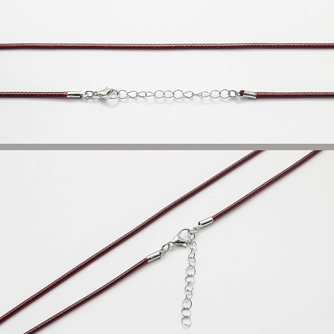 10 Pcs 2.0mm Leather Necklace Cords with Clasp,Waxed Cords,Necklace Ropes for Pendants and Jewelry Making(Wine Red)