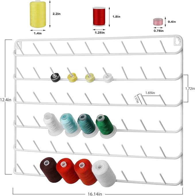 YBING Thread Holder Wall 54-spool Sewing Thread Rack Wall Mount Embroidery Thread Holder Organizer Spool Holder Wall Hanging Tools for Quilting White Metal