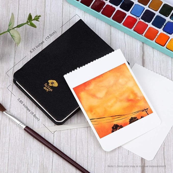 Paul Rubens 2 Pack Watercolor Paper, 100% Cotton Hot Press Watercolor Journal 3.8" x 5.2", 40 Sheets (140lb/300gsm), Acid-Free Art Supplies for Watercolors, Gouache, Acrylics