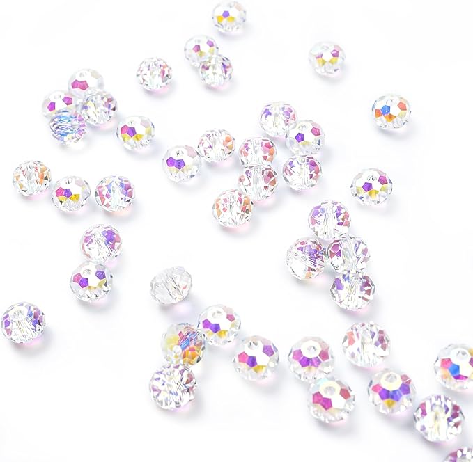 336 pcs 8mm 68 Faceted Sparkly Crystal Rondelle Beads Bulk AB Clear Glass Bead Set for DIY Jewelry Bracelet Necklace Earring Making Crafts Kit (Flash White)