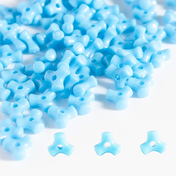 1300 Pcs Acrylic 10mm Plastic 3-Sided Kandi Tri Beads Tri-Shaped Beads Bone Beads Bulk for Wreath Candy Cane Rainbow Holiday Tree Decorations Bead Ornament Jewelry Making Kit (Opaque Blue)