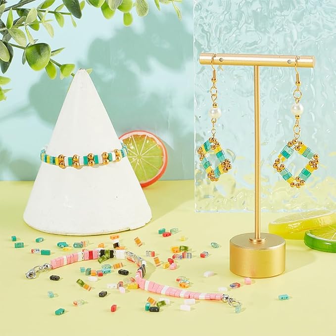 NBEADS About 450 Pcs Half Cut 2-Hole Glass Spacer Seed Beads, 4.5-5x2mm Rectangle Mini Japanese Glass Beads for Bracelet Necklace Earring Jewelry Making - 15 Colors