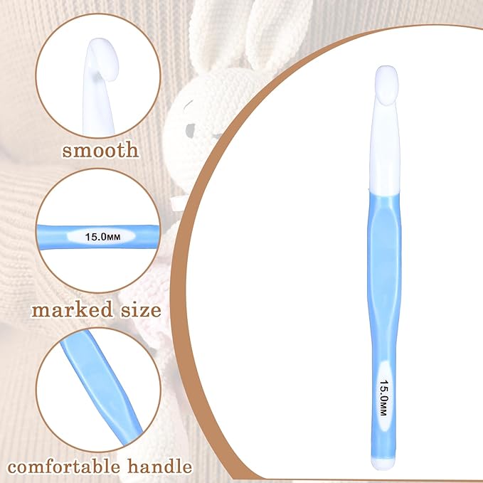 Ptwola 4 Pcs Large Size Crochet Hooks 8mm 10mm 12mm 15mm Rubber Handle Crochet Needles Set Plastic Chunky Yarn Weaving Knitting Ergonomic Hook Tool for Blankets Shawl Carpet DIY Craft Scarf