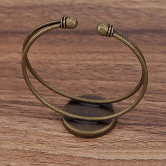 MIAO JIN 10 Pcs 25 mm Adjustable Round Cabochon Bezel Tray Blank Bangle for Crafting DIY Bracelets Making(Antique Bronze)