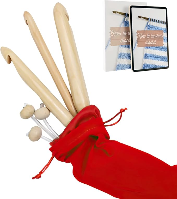 KnitPal 16-inch (40cm) Tunisian Crochet Hooks Set with Cable for Chunky Yarn - Afghan Wooden Crochet Hooks for Baby Afghan Blanket - 3 US Sizes: P/15mm, S/20mm and T/25mm