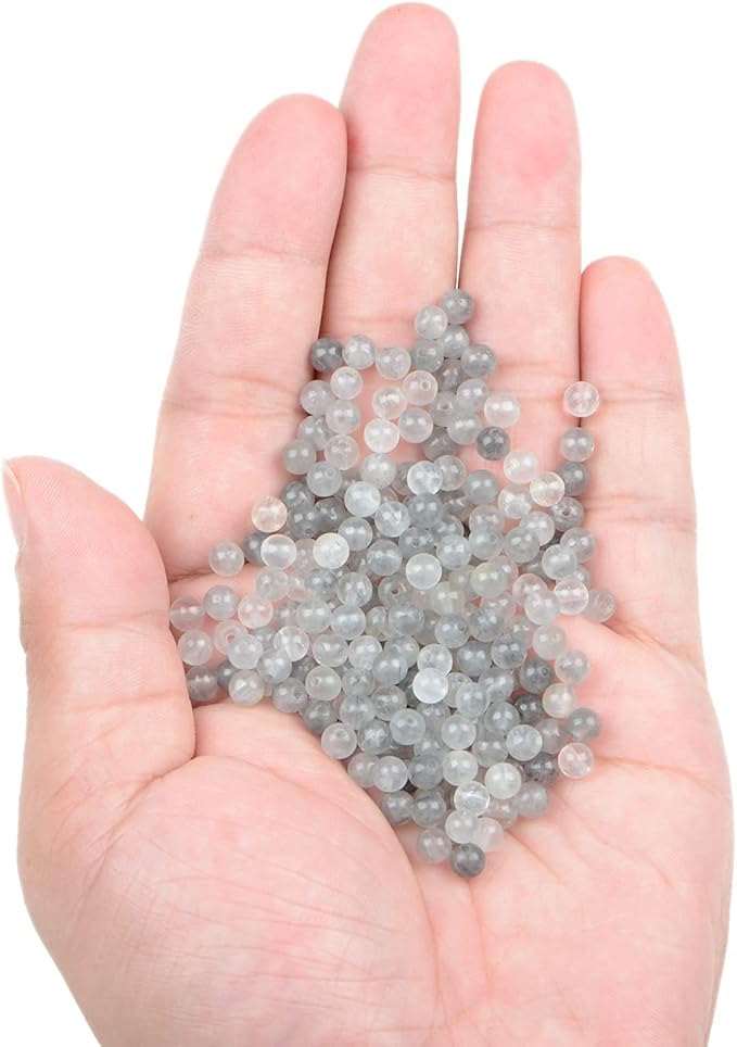 bymitel 210pcs natural crystal beads stone gemstone round energy healing loose beads with stretch cord for jewelry making bracelets anklets (cloud crystal quartz, 4mm 210pcs)