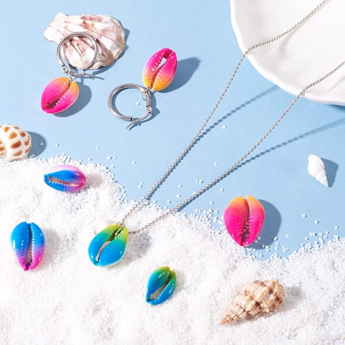 Cheriswelry 10pcs Two Tone Natural Cowrie Shell Beads Spray Painted No Hole Seashell Ocean Summer Beach Loose Spacer Beads Colorflu Charms 20~26mm for DIY Craft Bracelet Jewelry Making