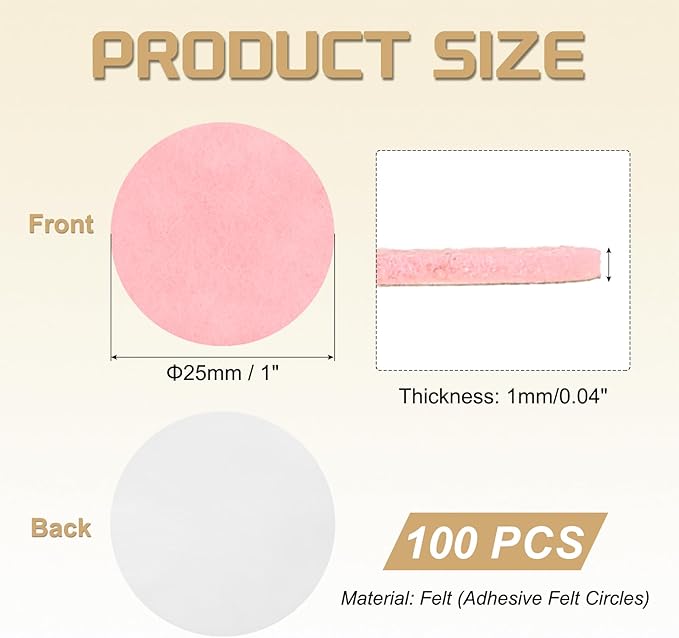 uxcell 100 Pcs Adhesive Felt Circles, 1" Round Non-Woven Felt Pads Stickers Dots Pre Cut for DIY Crafts Sewing Handcraft Costume Holiday Decoration, Pink