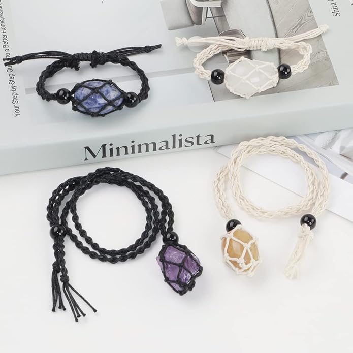 24pcs Adjustable Empty Necklace Holder Crystal Stone Necklace Pendant Necklace Cord Hand Woven Necklace Ropes for Jewelry Making