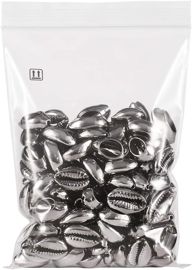 Cheriswelry 100pcs Sea Shell Electroplated Beads Undrilled Light Grey Spiral Cowrie Shell Oval Beads Ocean Summer Beach Loose Spacer Beads 17~21mm for DIY Bracelet Necklace Jewelry Making