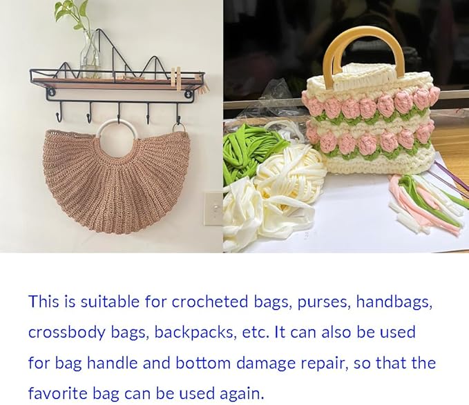 TQFXGLL 14 Pcs Leather Crochet Bag Making Kits, 4 Colors Bag Bases, Round and D Shape Purse Handles with 2 Sizes Crochet Hooks for DIY Purses Bags Craft Making