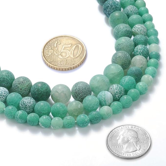 8mm Natural Green Frosted Agate Gemstone Round Loose Beads Crystal Stone Bracelet Necklace Accessories Crafts for Jewelry Making DIY,1 Strand 15"