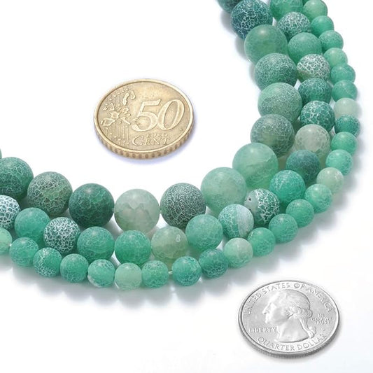 6mm Natural Green Frosted Agate Gemstone Round Loose Beads Crystal Stone Bracelet Necklace Accessories Crafts for Jewelry Making DIY,1 Strand 15"
