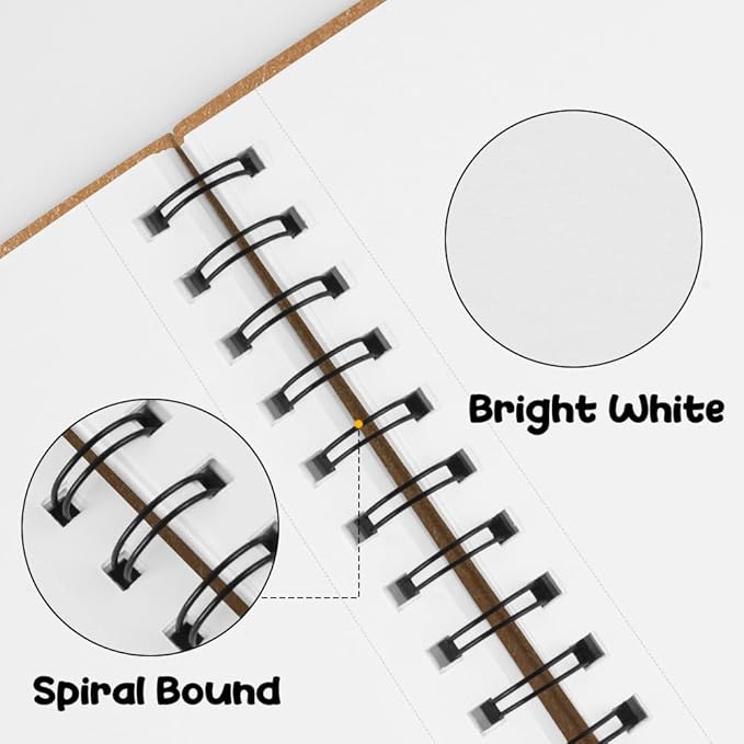 5.8x8.3in Sketch Book, 60Sheets Spiral Bound Notebooks, Bright White 92lbs/150gsm Acid-Free Drawing Paper for Painting,Sketching, Professional Sketch Pad for Artists, Beginners. BW-Orange Yellow