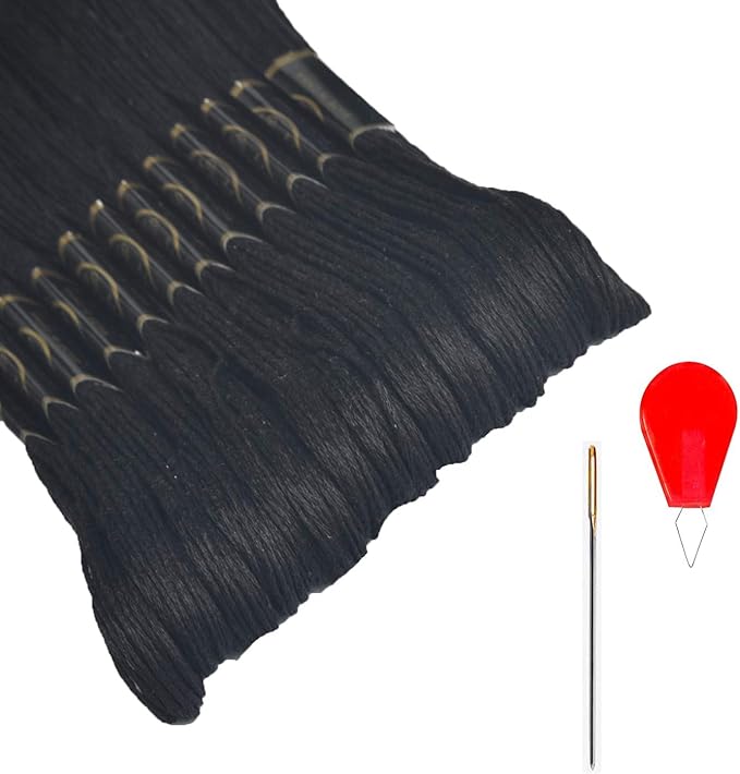 Embroidery Floss - Cross Stitch Threads - Friendship Bracelets Floss - Crafts Floss 12 Skeins Per Pack and Free Set of 2Embroidery Needles and 1Needle Threader（Black）