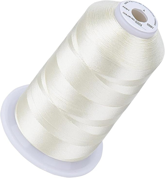 Simthread 5500Yds Embroidery Thread, 5000M High-Yardage 40WT 100% Polyester Thread – 170+ Vivid Colors, High-Speed Rated – Compatible with Brother, Singer, Janome & More - Mashmallow S004