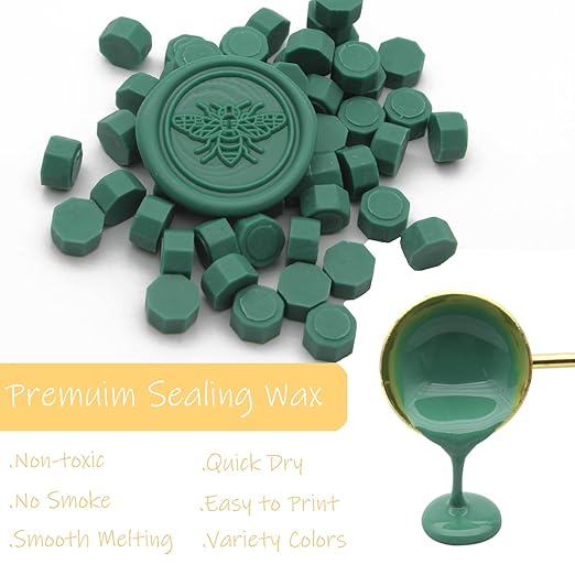 250pcs Wax Seal Beads Dark Green, Andotopee Premium Sealing Wax Beads for Stamp Seals, Octagon Seal Stamp Pellets Refill Pack for Wedding Invitation, Letter Envelope, Scrapbook DIY Crafts
