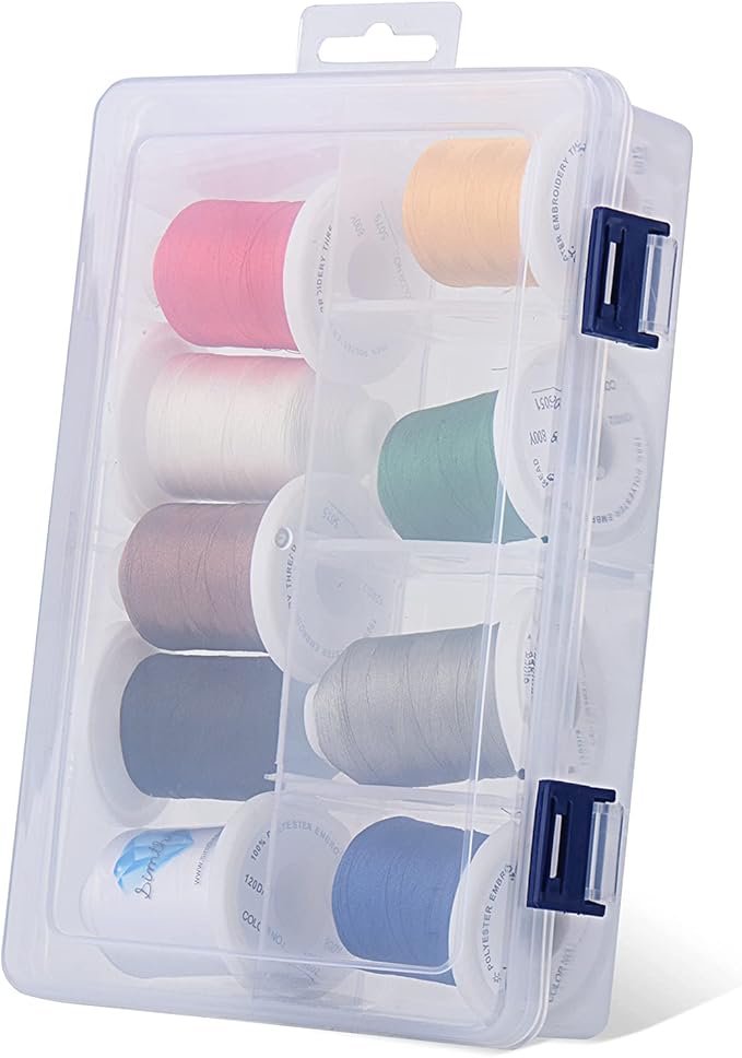 Simthread Embroidery Thread with Storage Box - 12 Options - 800 Yards/Spools, 9 Regular Colors for Embroidery and Sewing Machine