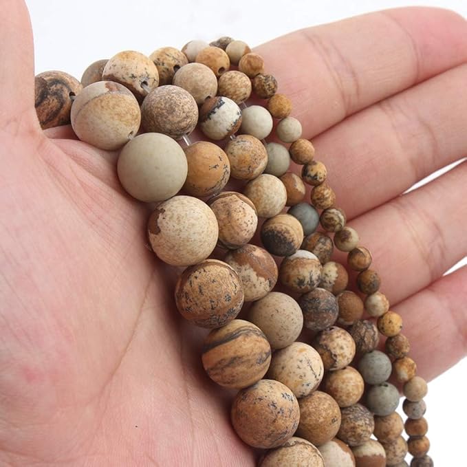 Stone Beads, 60pcs Matte Picture Jasper, 6mm Round Loose Beads for Jewelry Making, Bracelets, with Bag, String & Card