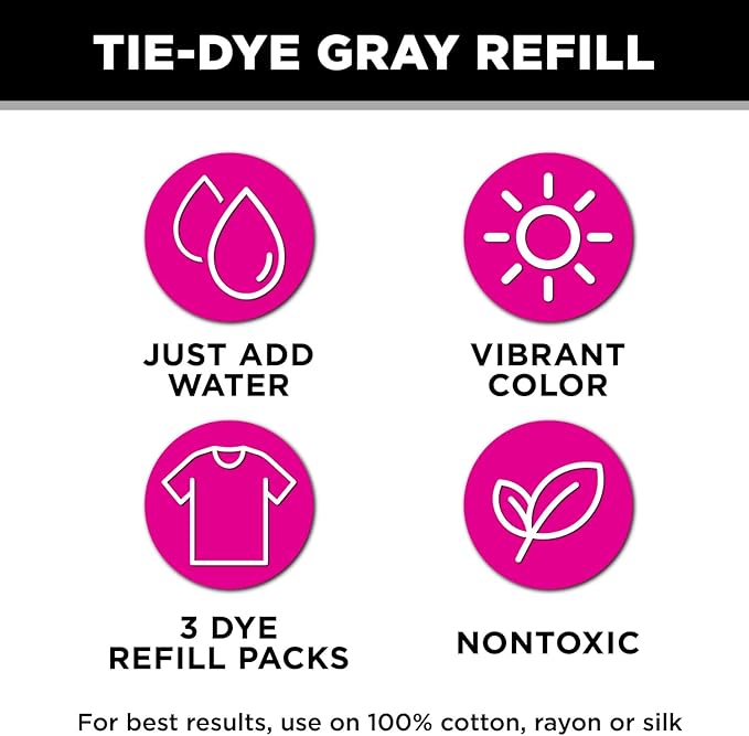 Tulip One-Step Tie-Dye Kit , 3 Fabric Dye Refill Packs, Packs, Gray