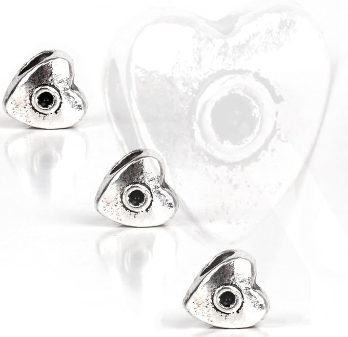 RUBYCA 50pcs Tibetan Silver Tone Spacer Heart Beads Fit European Charms Bracelet