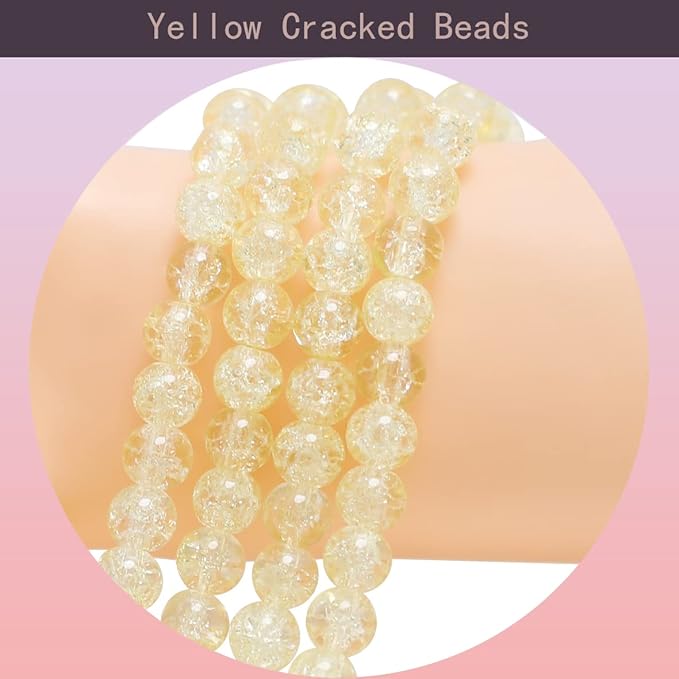 450pcs Yellow Crackle Glass Beads Handcrafted Round Lampwork Smooth Loose Beads for Bracelet & DIY Jewelry Making 8mm