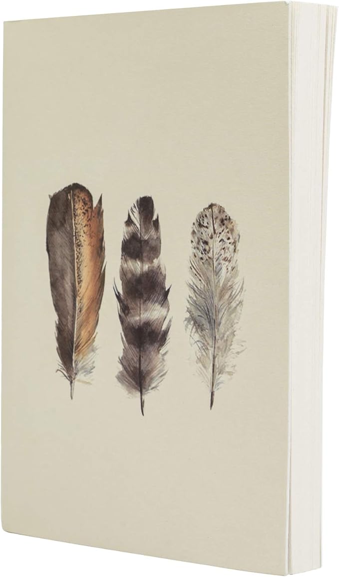 LayFlat Sketchbook - 3.75 x 5.3 Inches - Feathers Blank Note Book, 64 Sheets, Thick 100gsm Paper, for Drawing, Sketching, and journaling