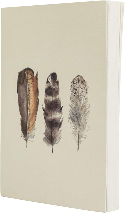 LayFlat Sketchbook - 3.75 x 5.3 Inches - Feathers Blank Note Book, 64 Sheets, Thick 100gsm Paper, for Drawing, Sketching, and journaling
