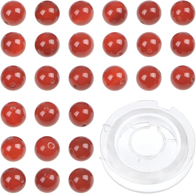 bymitel 210pcs natural crystal beads stone gemstone round energy healing loose beads with stretch cord for jewelry making bracelets anklets (carnelian, 4mm 210pcs)