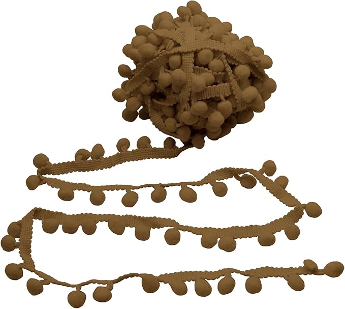 Homiest 10 Yards Pom Pom Trim for Sewing, 1 Inch Wide Khaki Ribbon Bundles Textured Fabric Fringe Ribbon, 13mm Ball Pompom Trim for DIY Crafts Curtain Clothes Pillow Home Decoration