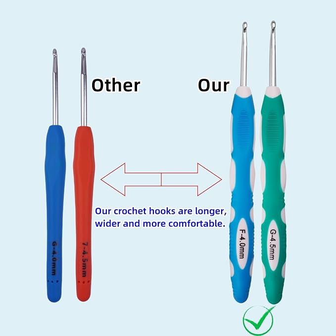 4mm 4.5mm Crochet Hook, Smooth Metal Head and Soft Rubber Grip Extra Long Ergonomic Crochet Hooks for Arthritic Hands, Beginners and Crochet Enthusiast,(4mm, 4.5mm)