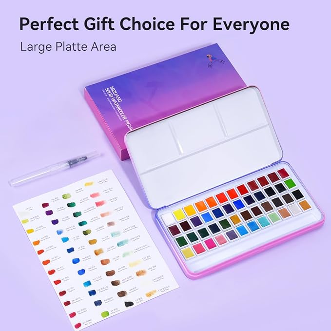 MeiLiang Watercolor Paint Set, 36 Standard Colors and 12 Glittery Colors in Exquisite Carrying Box with Metal Ring and Watercolor Brush, Perfect as Art Gift, Suitable for Beginners, Professionals